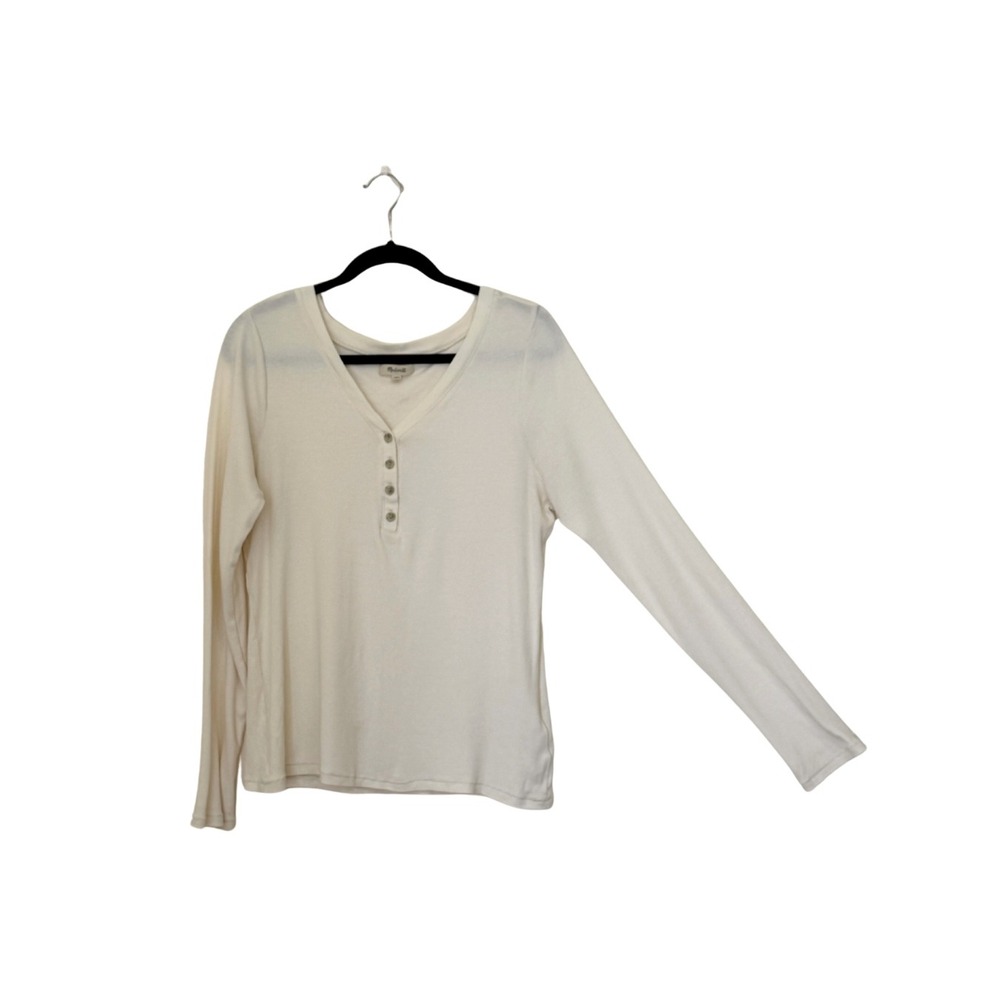 Madewell Cream Ribbed Long Sleeve Henley V-Neck Top Size M Cotton Modal